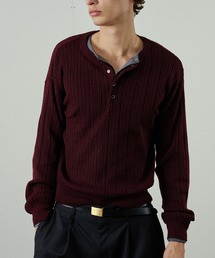 Snap Button Rib Henry Neck Knit / スナップボタンリブヘンリーネックニット