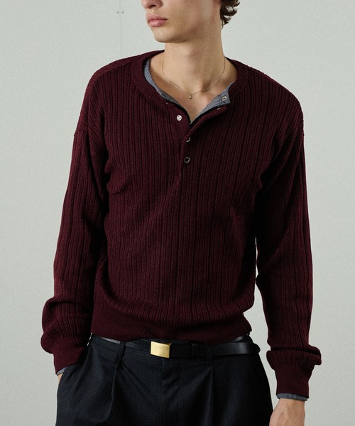 Adoon plain（アドーンプレーン）の「Snap Button Rib Henry Neck Knit / スナップボタンリブヘンリーネックニット（ニット/セーター・メンズ・アイボリー/チャコールグレー/ブラウン/ライトグレー/ブラック/ボルドー/ブルー/オリーブ・LARGE/SMALL/MEDIUM）」の8枚目の写真
