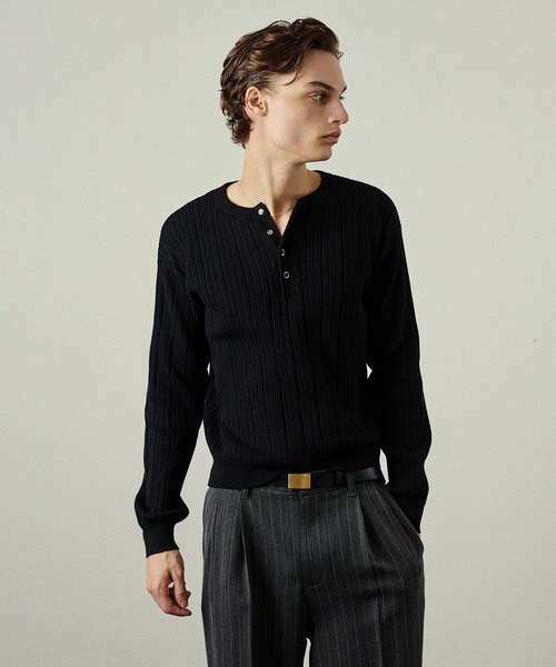 Adoon plain（アドーンプレーン）の「Snap Button Rib Henry Neck Knit / スナップボタンリブヘンリーネックニット（ニット/セーター・メンズ・アイボリー/チャコールグレー/ブラウン/ライトグレー/ブラック/ボルドー/ブルー/オリーブ・LARGE/SMALL/MEDIUM）」の15枚目の写真