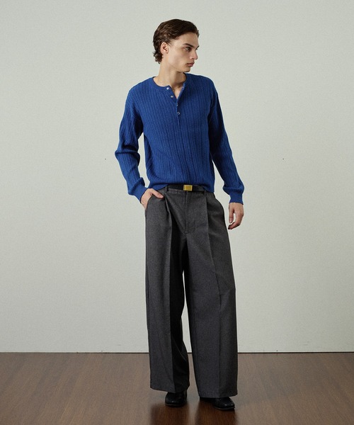 Adoon plain（アドーンプレーン）の「Snap Button Rib Henry Neck Knit / スナップボタンリブヘンリーネックニット（ニット/セーター・メンズ・アイボリー/チャコールグレー/ブラウン/ライトグレー/ブラック/ボルドー/ブルー/オリーブ・LARGE/SMALL/MEDIUM）」の16枚目の写真