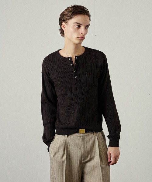 Adoon plain（アドーンプレーン）の「Snap Button Rib Henry Neck Knit / スナップボタンリブヘンリーネックニット（ニット/セーター・メンズ・アイボリー/チャコールグレー/ブラウン/ライトグレー/ブラック/ボルドー/ブルー/オリーブ・LARGE/SMALL/MEDIUM）」の10枚目の写真
