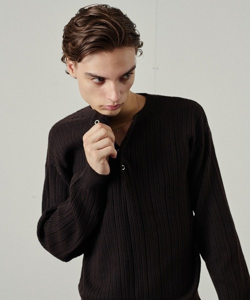 Adoon plain（アドーンプレーン）の「Snap Button Rib Henry Neck Knit / スナップボタンリブヘンリーネックニット（ニット/セーター・メンズ・アイボリー/チャコールグレー/ブラウン/ライトグレー/ブラック/ボルドー/ブルー/オリーブ・LARGE/SMALL/MEDIUM）」の11枚目の写真