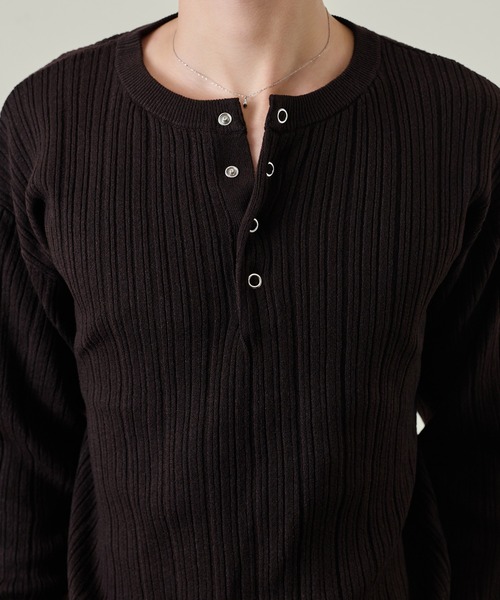 Adoon plain（アドーンプレーン）の「Snap Button Rib Henry Neck Knit / スナップボタンリブヘンリーネックニット（ニット/セーター・メンズ・アイボリー/チャコールグレー/ブラウン/ライトグレー/ブラック/ボルドー/ブルー/オリーブ・LARGE/SMALL/MEDIUM）」の12枚目の写真