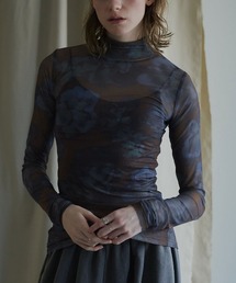 【ストレッチ メッシュ】ハイネック プリント トップス / Stretch Mesh High-Neck Printed Top