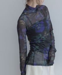 【ストレッチ メッシュ】ハイネック プリント トップス / Stretch Mesh High-Neck Printed Top