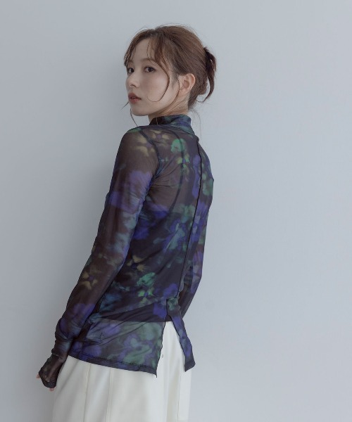 W:Huku(フーク)の「【ストレッチ メッシュ】ハイネック プリント トップス / Stretch Mesh High-Neck Printed Top(Tシャツ/カットソー・レディース・ブラウン/ブラック・FREE)」の6枚目の写真