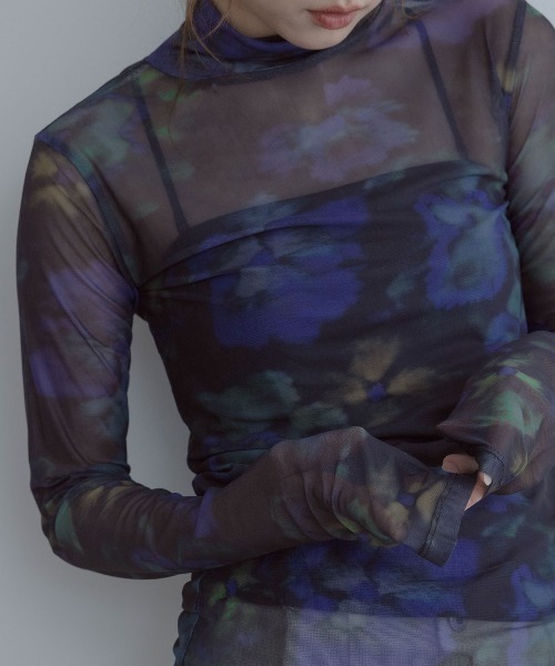 W:Huku(フーク)の「【ストレッチ メッシュ】ハイネック プリント トップス / Stretch Mesh High-Neck Printed Top(Tシャツ/カットソー・レディース・ブラウン/ブラック・FREE)」の7枚目の写真