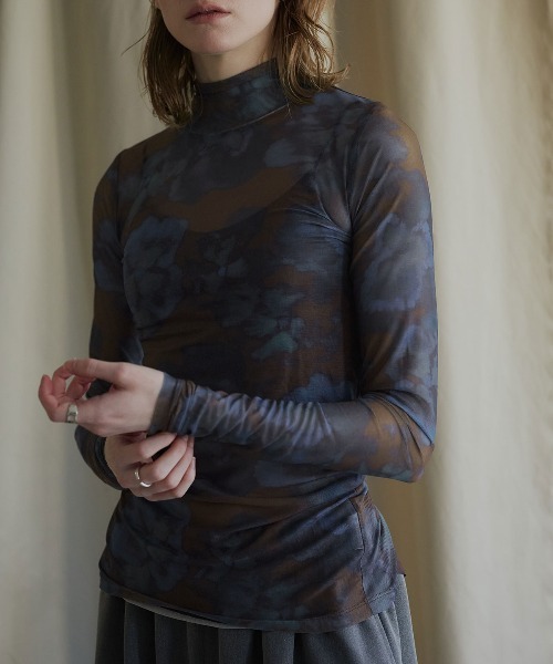W:Huku(フーク)の「【ストレッチ メッシュ】ハイネック プリント トップス / Stretch Mesh High-Neck Printed Top(Tシャツ/カットソー・レディース・ブラウン/ブラック・FREE)」の10枚目の写真