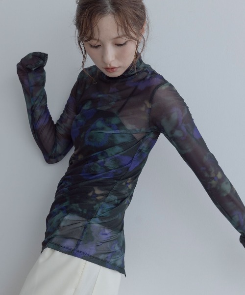W:Huku(フーク)の「【ストレッチ メッシュ】ハイネック プリント トップス / Stretch Mesh High-Neck Printed Top(Tシャツ/カットソー・レディース・ブラウン/ブラック・FREE)」の13枚目の写真