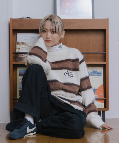 kaoyorinakami(カオヨリナカミ)の「logo multborder knit / ロゴマルチボーダーニット(ニット/セーター・メンズ・グリーン/ブラック/ブラウン・SMALL/X-LARGE/LARGE/MEDIUM)」の2枚目の写真
