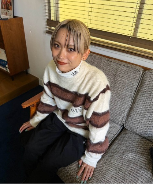kaoyorinakami(カオヨリナカミ)の「logo multborder knit / ロゴマルチボーダーニット(ニット/セーター・メンズ・グリーン/ブラック/ブラウン・SMALL/X-LARGE/LARGE/MEDIUM)」の17枚目の写真