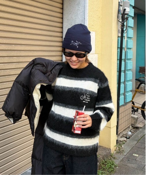 kaoyorinakami(カオヨリナカミ)の「logo multborder knit / ロゴマルチボーダーニット(ニット/セーター・メンズ・グリーン/ブラック/ブラウン・SMALL/X-LARGE/LARGE/MEDIUM)」の21枚目の写真