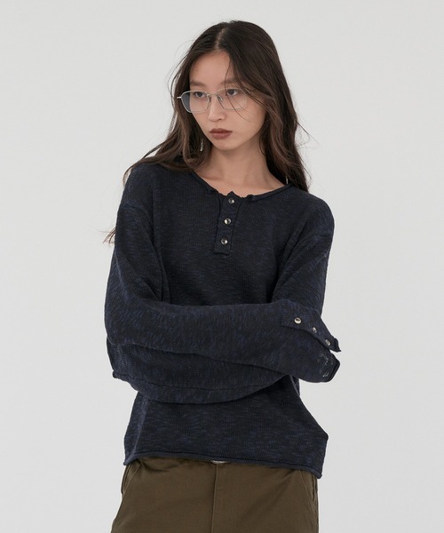 SLAB ROLL-UP HENRY NECK KNIT/スラブロールアップヘンリーニット