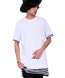 ８(eight) | ロング丈 半袖 Tシャツ ボーダー タンクトップ付き(タンクトップ)