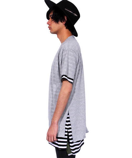 8(eight)(エイト)の「ロング丈 半袖 Tシャツ ボーダー タンクトップ付き(タンクトップ・メンズ・グレー/ブラック/ホワイト・MEDIUM/LARGE)」の7枚目の写真