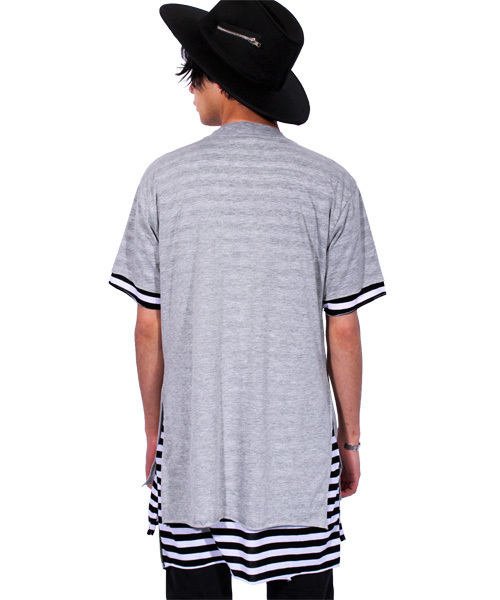 8(eight)(エイト)の「ロング丈 半袖 Tシャツ ボーダー タンクトップ付き(タンクトップ・メンズ・グレー/ブラック/ホワイト・MEDIUM/LARGE)」の8枚目の写真