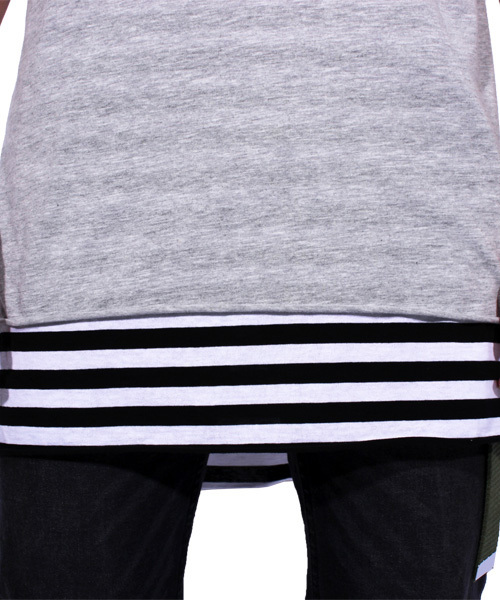 8(eight)(エイト)の「ロング丈 半袖 Tシャツ ボーダー タンクトップ付き(タンクトップ・メンズ・グレー/ブラック/ホワイト・MEDIUM/LARGE)」の22枚目の写真