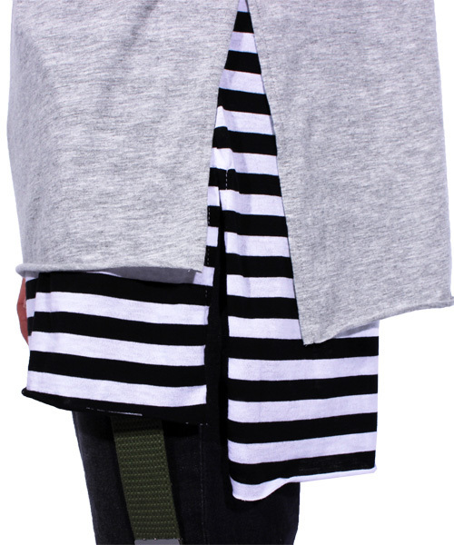 8(eight)(エイト)の「ロング丈 半袖 Tシャツ ボーダー タンクトップ付き(タンクトップ・メンズ・グレー/ブラック/ホワイト・MEDIUM/LARGE)」の11枚目の写真