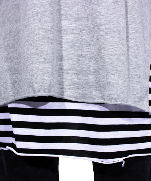8(eight)(エイト)の「ロング丈 半袖 Tシャツ ボーダー タンクトップ付き(タンクトップ・メンズ・グレー/ブラック/ホワイト・MEDIUM/LARGE)」の14枚目の写真