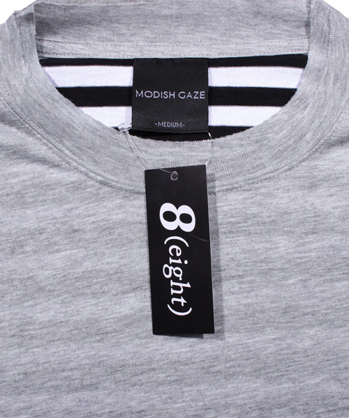 8(eight)(エイト)の「ロング丈 半袖 Tシャツ ボーダー タンクトップ付き(タンクトップ・メンズ・グレー/ブラック/ホワイト・MEDIUM/LARGE)」の15枚目の写真