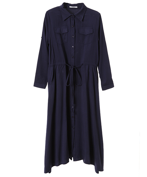 Color（カラー）の「ミリタリーロングシャツワンピース（シャツワンピース・レディース・ネイビー/ベージュ・MEDIUM）」の2枚目の写真
