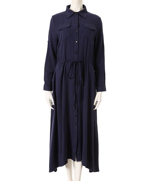 Color（カラー）の「ミリタリーロングシャツワンピース（シャツワンピース・レディース・ネイビー/ベージュ・MEDIUM）」の6枚目の写真