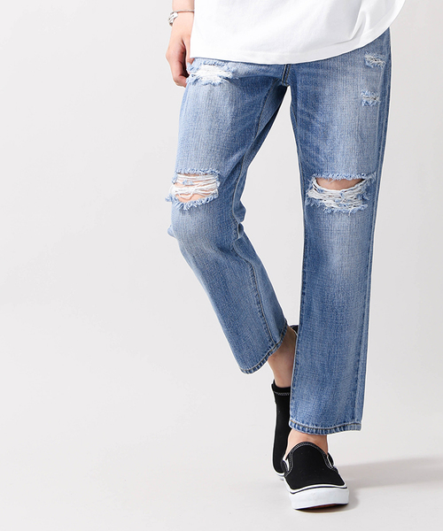 WEGO(ウィゴー)の「WEGO/エアデニムクラッシュスリムパンツ(デニムパンツ・メンズ・インディゴブルー/ホワイト・MEDIUM/LARGE)」の1枚目の写真