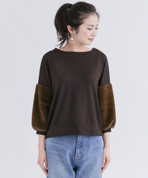 URBAN RESEARCH Sonny Label（アーバンリサーチサニーレーベル）の「袖ファー切替カットソー（Tシャツ/カットソー・レディース・ブラウン/グレー/ブラック・FREE）」の13枚目の写真
