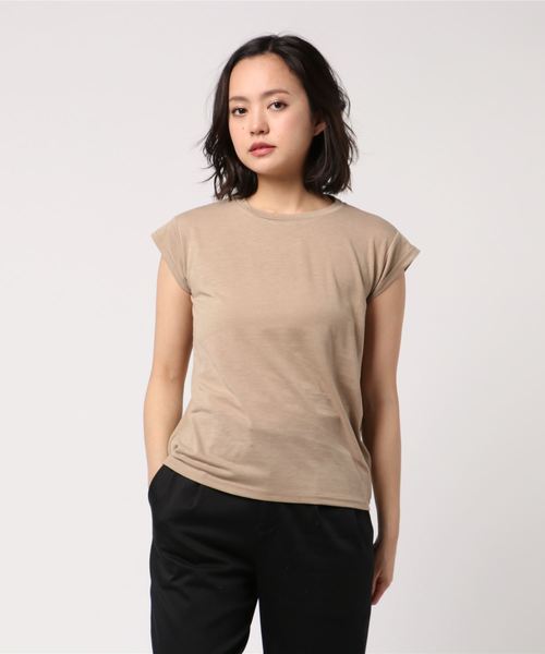 KOBE LETTUCE（コウベレタス）の「[無地orボーダー柄]フレンチスリーブシンプルTシャツ/レディーストップス[C3156]神戸レタス（Tシャツ/カットソー・レディース・チャコールグレー/カーキ/ネイビー/ベージュ/ブラック/ピンク/オフホワイト/その他/グレー/ライトブルー・FREE）」の6枚目の写真