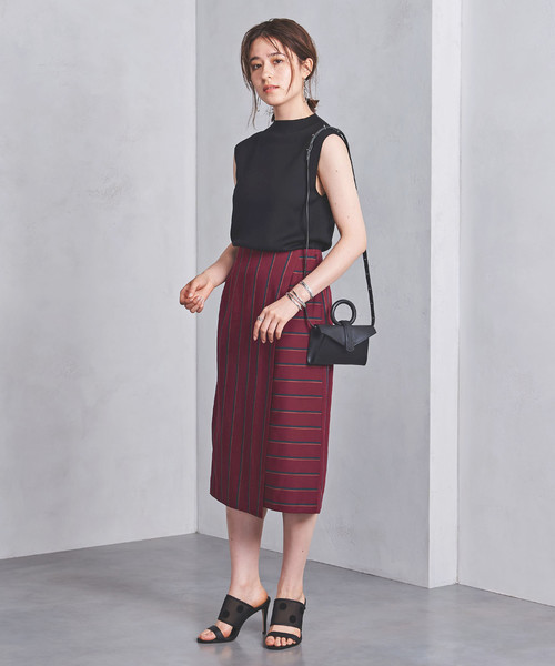 UNITED ARROWS（ユナイテッドアローズ）の「UBCB R/N パネルストライプ ラップスカート ◆（スカート・レディース・ブラック/ワインレッド・34/40/36/38）」の6枚目の写真