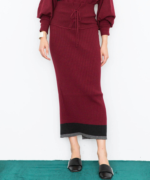 city(シティ)の「【CITY】MELANGE WOOL LACE-UP SKIRT(スカート・レディース・ブラック/レッド・1)」の1枚目の写真