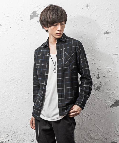 MinoriTY（マイノリティ）の「レギュラーカラービエラチェックシャツ（シャツ/ブラウス・メンズ・ホワイト/ネイビー/ブラック系その他/ベージュ系その他/ブルー系その他/レッド系その他/ワイン/ブルー系その他2/レッド系その他2/チェック・S/M/L/XL）」の2枚目の写真