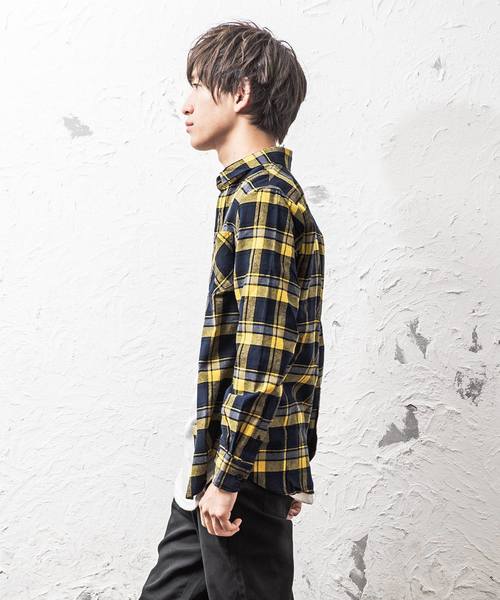 MinoriTY（マイノリティ）の「レギュラーカラービエラチェックシャツ（シャツ/ブラウス・メンズ・ホワイト/ネイビー/ブラック系その他/ベージュ系その他/ブルー系その他/レッド系その他/ワイン/ブルー系その他2/レッド系その他2/チェック・S/M/L/XL）」の12枚目の写真