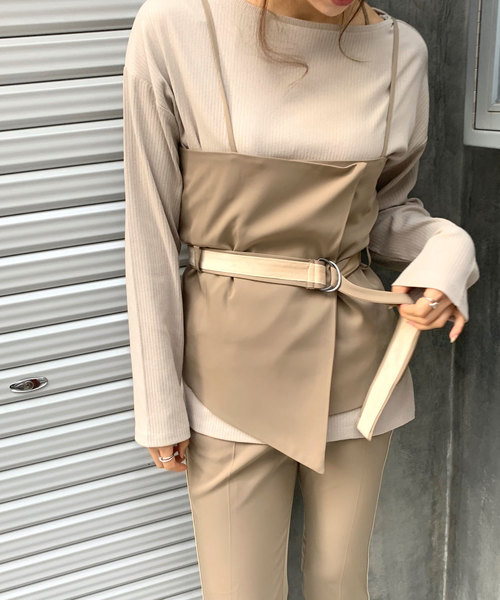 CIEL'AIR（シエルエアー）の「【CIEL'AIR/シエルエア】ウエストベロアベルトビスチェ（キャミソール・レディース・ベージュ/グレー・FREE）」の2枚目の写真