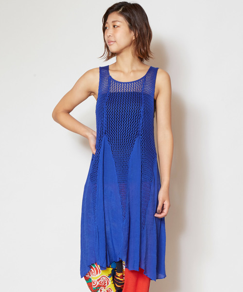 チャイハネ(チャイハネ)の「【チャイハネ】メッシュノースリーブワンピース(チュニック・レディース・ブラック/レッド/ブルー/グリーン・FREE)」の1枚目の写真