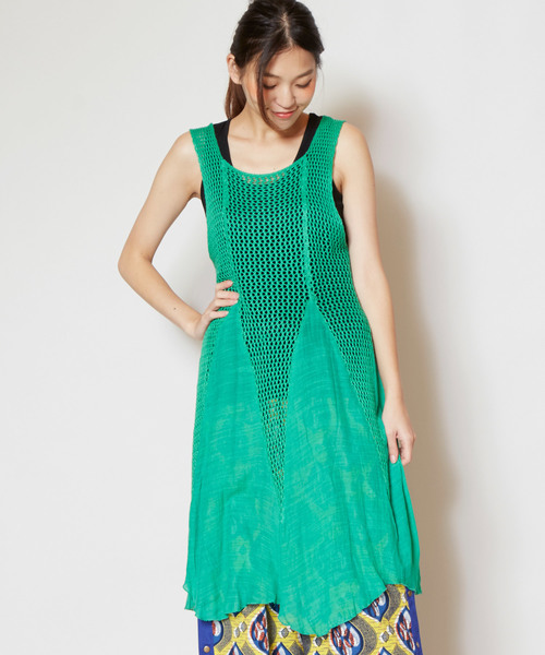 チャイハネ(チャイハネ)の「【チャイハネ】メッシュノースリーブワンピース(チュニック・レディース・ブラック/レッド/ブルー/グリーン・FREE)」の3枚目の写真