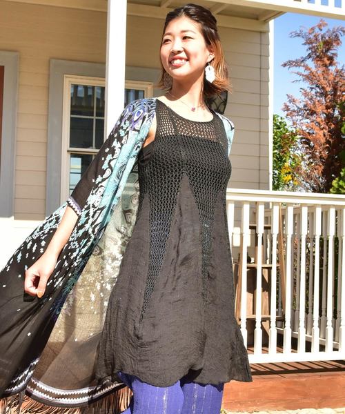 チャイハネ(チャイハネ)の「【チャイハネ】メッシュノースリーブワンピース(チュニック・レディース・ブラック/レッド/ブルー/グリーン・FREE)」の2枚目の写真