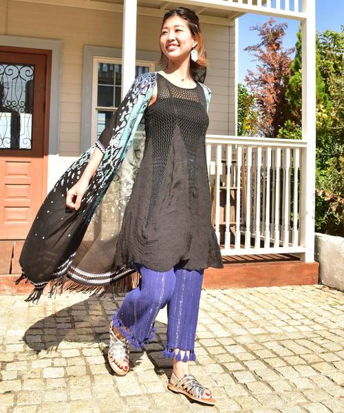 チャイハネ(チャイハネ)の「【チャイハネ】メッシュノースリーブワンピース(チュニック・レディース・ブラック/レッド/ブルー/グリーン・FREE)」の10枚目の写真