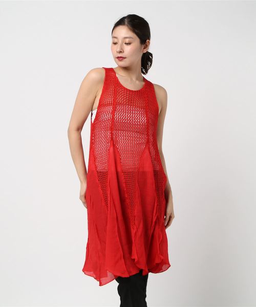 チャイハネ(チャイハネ)の「【チャイハネ】メッシュノースリーブワンピース(チュニック・レディース・ブラック/レッド/ブルー/グリーン・FREE)」の6枚目の写真