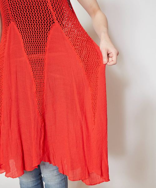 チャイハネ(チャイハネ)の「【チャイハネ】メッシュノースリーブワンピース(チュニック・レディース・ブラック/レッド/ブルー/グリーン・FREE)」の14枚目の写真