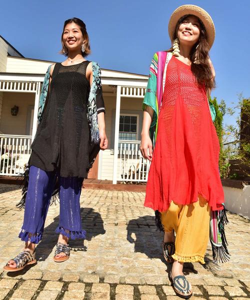 チャイハネ(チャイハネ)の「【チャイハネ】メッシュノースリーブワンピース(チュニック・レディース・ブラック/レッド/ブルー/グリーン・FREE)」の17枚目の写真