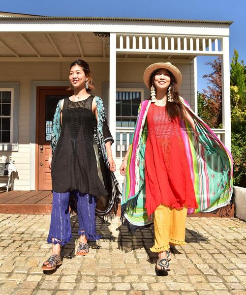 チャイハネ(チャイハネ)の「【チャイハネ】メッシュノースリーブワンピース(チュニック・レディース・ブラック/レッド/ブルー/グリーン・FREE)」の9枚目の写真