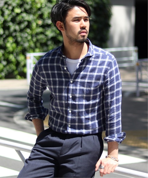 EDIFICE（エディフィス）の「MONTI Li CHECK カッタウェイ シャツ（シャツ/ブラウス・メンズ・グリーン/ブラック系その他/ネイビー/ブルー/ブラウン/ベージュ・MEDIUM/LARGE/SMALL/X-LARGE）」の5枚目の写真