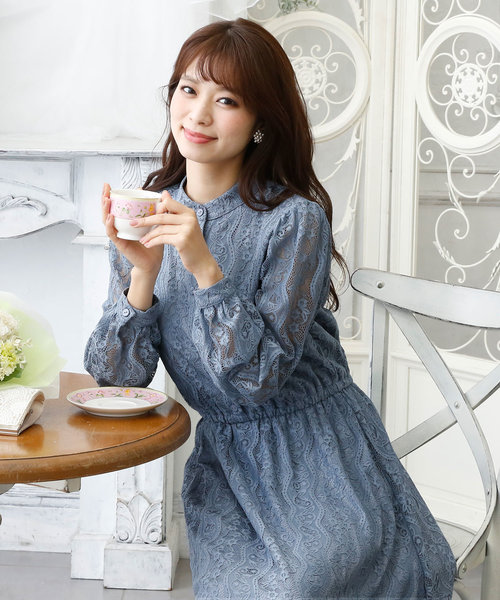 PourVous(プールヴー)の「結婚式 ワンピースドレススタンドカラー ミモレ丈&袖あり 大きいサイズ フォーマル オケージョンドレス お呼ばれ 二次会 成人式 (ドレス・レディース・ライトブルー/ブラック/ネイビー・S/L/XL/M)」の21枚目の写真
