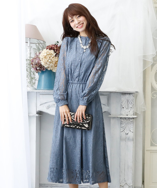 ロングスカート 結婚式ワンピース ワンピース ドレス スタンドカラーレース 二次会 謝恩会 セレモニー大きいサイズ対応フォーマルパーティードレス ドレス ロングスカート 結婚式ワンピース ドレス Pourvous プールヴー のファッション