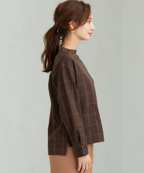 green label relaxing(グリーンレーベルリラクシング)の「FFC チェック ジャカード ボートネック カットソー(Tシャツ/カットソー・レディース・ベージュ/ブラウン・FREE)」の9枚目の写真