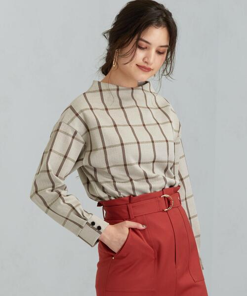 green label relaxing(グリーンレーベルリラクシング)の「FFC チェック ジャカード ボートネック カットソー(Tシャツ/カットソー・レディース・ベージュ/ブラウン・FREE)」の3枚目の写真