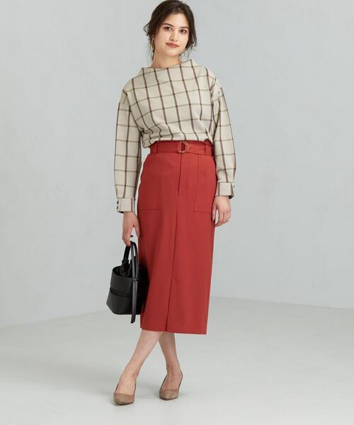 green label relaxing(グリーンレーベルリラクシング)の「FFC チェック ジャカード ボートネック カットソー(Tシャツ/カットソー・レディース・ベージュ/ブラウン・FREE)」の11枚目の写真