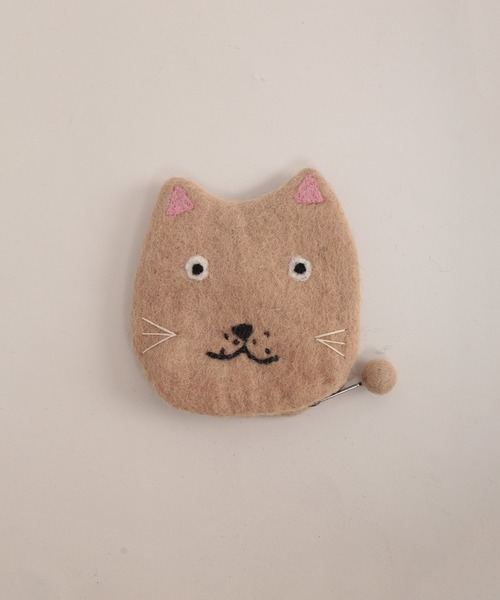 Fillil(フィリル)の「Hand made*ねこちゃんのフェルトポーチ(ポーチ)」|ベージュ