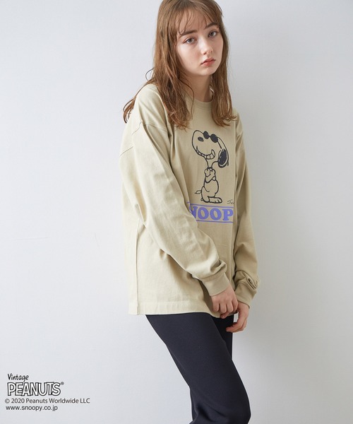 JUNRED(ジュンレッド)の「PEANUTSスヌーピー別注ロンT(Tシャツ/カットソー・メンズ・ホワイト/ブラック/ベージュ・M/L)」の9枚目の写真